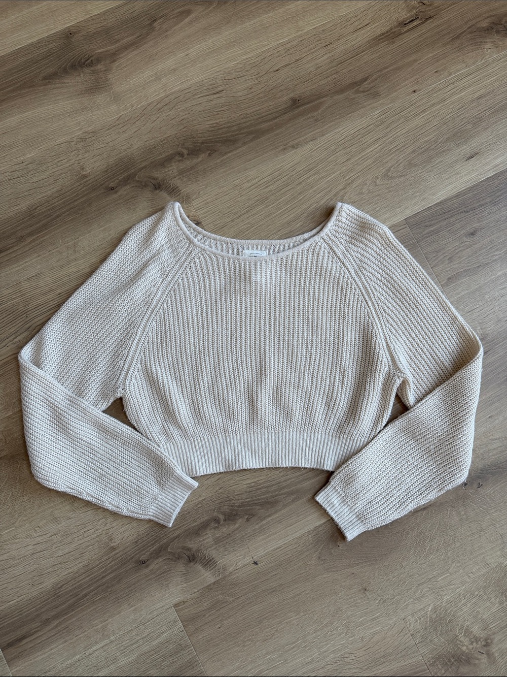 Billabong Cream Cropped Crewneck Knit Sweater